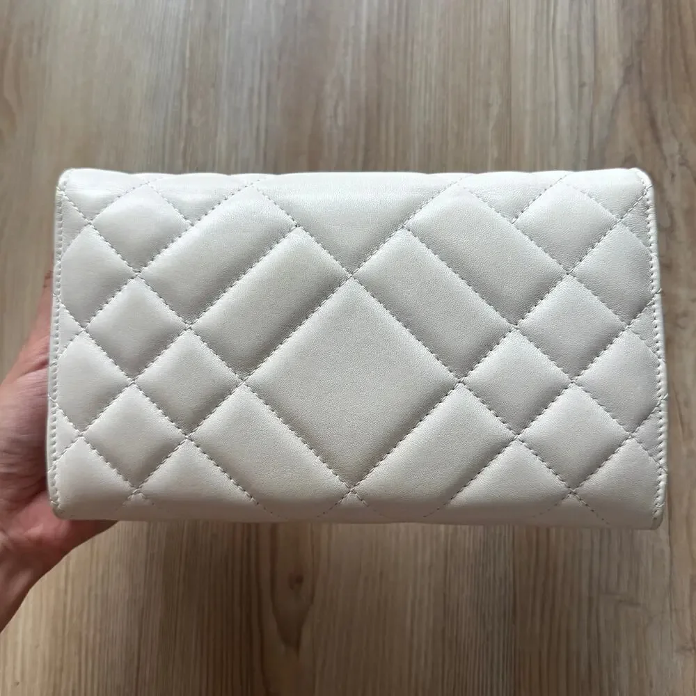 Versace Off White Quilted Leather La Medusa Gold Chain Clutch